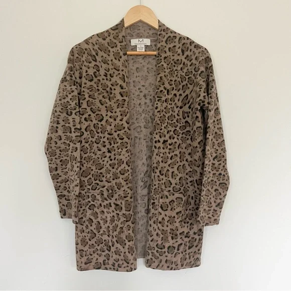 M Magaschoni 100% Cashmere Leopard Print Cardigan Animal Print Women’s S Brown - Picture 3 of 10
